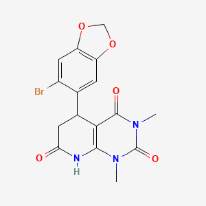 molecular formula C16H14BrN3O5 B4263205 5-(6-bromo-1,3-benzodioxol-5-yl)-1,3-dimethyl-5,8-dihydropyrido[2,3-d]pyrimidine-2,4,7(1H,3H,6H)-trione 