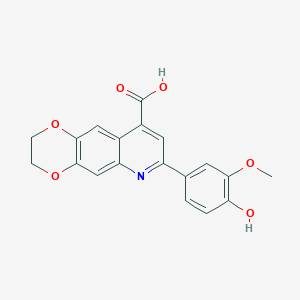 molecular formula C19H15NO6 B4263216 7-(4-羟基-3-甲氧基苯基)-2,3-二氢[1,4]二氧杂环[2,3-g]喹啉-9-甲酸 