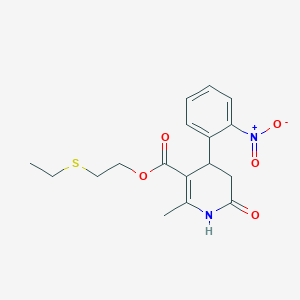 molecular formula C17H20N2O5S B4263259 2-(ethylthio)ethyl 2-methyl-4-(2-nitrophenyl)-6-oxo-1,4,5,6-tetrahydro-3-pyridinecarboxylate 