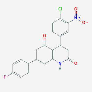 molecular formula C21H16ClFN2O4 B4263332 4-(4-chloro-3-nitrophenyl)-7-(4-fluorophenyl)-4,6,7,8-tetrahydro-2,5(1H,3H)-quinolinedione 