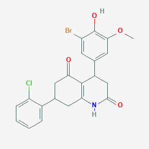 molecular formula C22H19BrClNO4 B4263424 4-(3-bromo-4-hydroxy-5-methoxyphenyl)-7-(2-chlorophenyl)-4,6,7,8-tetrahydro-2,5(1H,3H)-quinolinedione 