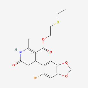 molecular formula C18H20BrNO5S B4263485 2-(ethylthio)ethyl 4-(6-bromo-1,3-benzodioxol-5-yl)-2-methyl-6-oxo-1,4,5,6-tetrahydro-3-pyridinecarboxylate 
