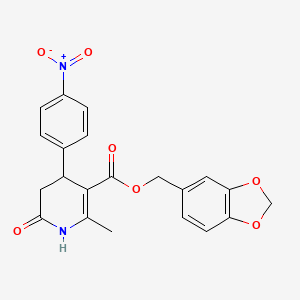 molecular formula C21H18N2O7 B4263489 1,3-benzodioxol-5-ylmethyl 2-methyl-4-(4-nitrophenyl)-6-oxo-1,4,5,6-tetrahydro-3-pyridinecarboxylate 