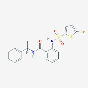 molecular formula C19H17BrN2O3S2 B426362 2-{[(5-bromo-2-thienyl)sulfonyl]amino}-N-(1-phenylethyl)benzamide 