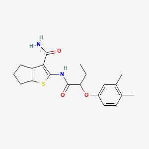 molecular formula C20H24N2O3S B4263771 2-{[2-(3,4-dimethylphenoxy)butanoyl]amino}-5,6-dihydro-4H-cyclopenta[b]thiophene-3-carboxamide 