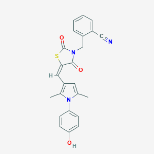 molecular formula C24H19N3O3S B426394 2-[(5-{[1-(4-hydroxyphenyl)-2,5-dimethyl-1H-pyrrol-3-yl]methylene}-2,4-dioxo-1,3-thiazolidin-3-yl)methyl]benzonitrile 