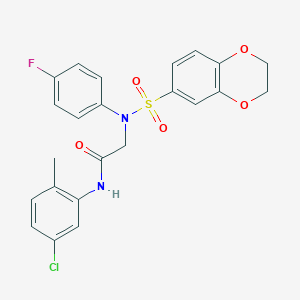 molecular formula C23H20ClFN2O5S B426395 N-(5-chloro-2-methylphenyl)-2-[(2,3-dihydro-1,4-benzodioxin-6-ylsulfonyl)-4-fluoroanilino]acetamide 