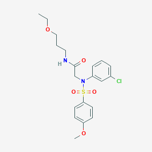 molecular formula C20H25ClN2O5S B426396 2-{3-chloro[(4-methoxyphenyl)sulfonyl]anilino}-N-(3-ethoxypropyl)acetamide 