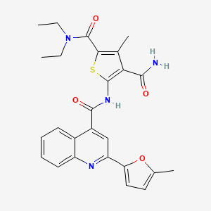 molecular formula C26H26N4O4S B4264016 N~2~,N~2~-diethyl-3-methyl-5-({[2-(5-methyl-2-furyl)-4-quinolinyl]carbonyl}amino)-2,4-thiophenedicarboxamide 
