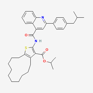 molecular formula C38H46N2O3S B4264050 isopropyl 2-({[2-(4-isobutylphenyl)-4-quinolinyl]carbonyl}amino)-4,5,6,7,8,9,10,11,12,13-decahydrocyclododeca[b]thiophene-3-carboxylate 