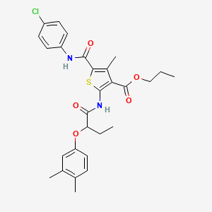 molecular formula C28H31ClN2O5S B4264095 propyl 5-{[(4-chlorophenyl)amino]carbonyl}-2-{[2-(3,4-dimethylphenoxy)butanoyl]amino}-4-methyl-3-thiophenecarboxylate 