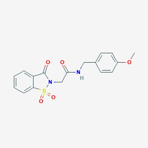 molecular formula C17H16N2O5S B426413 2-(1,1-dioxido-3-oxo-1,2-benzisothiazol-2(3H)-yl)-N-(4-methoxybenzyl)acetamide CAS No. 502884-57-3