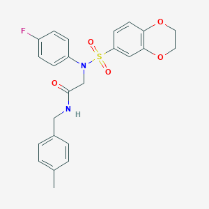 molecular formula C24H23FN2O5S B426415 2-[(2,3-dihydro-1,4-benzodioxin-6-ylsulfonyl)-4-fluoroanilino]-N-(4-methylbenzyl)acetamide 