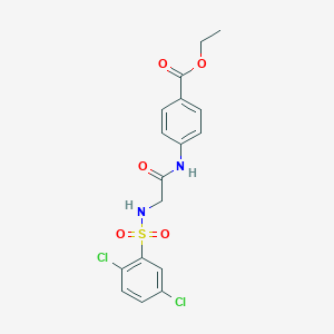 molecular formula C17H16Cl2N2O5S B426417 Ethyl 4-[({[(2,5-dichlorophenyl)sulfonyl]amino}acetyl)amino]benzoate 