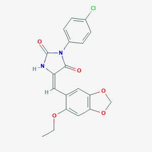 molecular formula C19H15ClN2O5 B426421 (5E)-3-(4-chlorophenyl)-5-[(6-ethoxy-1,3-benzodioxol-5-yl)methylidene]imidazolidine-2,4-dione 