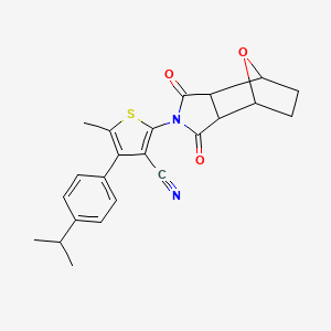 molecular formula C23H22N2O3S B4264252 2-(3,5-dioxo-10-oxa-4-azatricyclo[5.2.1.0~2,6~]dec-4-yl)-4-(4-isopropylphenyl)-5-methyl-3-thiophenecarbonitrile 