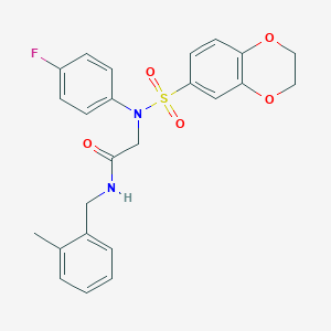 molecular formula C24H23FN2O5S B426427 2-[(2,3-dihydro-1,4-benzodioxin-6-ylsulfonyl)-4-fluoroanilino]-N-(2-methylbenzyl)acetamide 