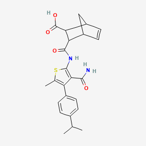 molecular formula C24H26N2O4S B4264338 3-({[3-(aminocarbonyl)-4-(4-isopropylphenyl)-5-methyl-2-thienyl]amino}carbonyl)bicyclo[2.2.1]hept-5-ene-2-carboxylic acid 