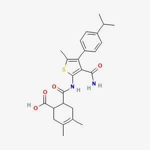 molecular formula C25H30N2O4S B4264342 6-({[3-(aminocarbonyl)-4-(4-isopropylphenyl)-5-methyl-2-thienyl]amino}carbonyl)-3,4-dimethyl-3-cyclohexene-1-carboxylic acid 
