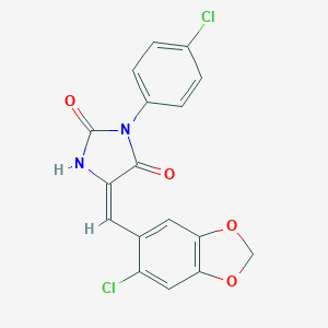 molecular formula C17H10Cl2N2O4 B426436 (5E)-5-[(6-chloro-1,3-benzodioxol-5-yl)methylidene]-3-(4-chlorophenyl)imidazolidine-2,4-dione 