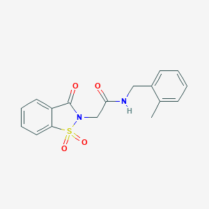 molecular formula C17H16N2O4S B426444 2-(1,1-dioxido-3-oxo-1,2-benzisothiazol-2(3H)-yl)-N-(2-methylbenzyl)acetamide 