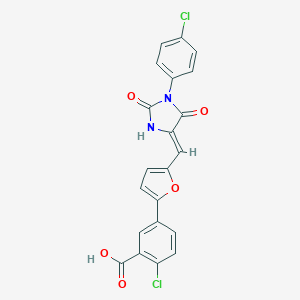 molecular formula C21H12Cl2N2O5 B426452 2-Chloro-5-(5-{[1-(4-chlorophenyl)-2,5-dioxo-4-imidazolidinylidene]methyl}-2-furyl)benzoic acid 