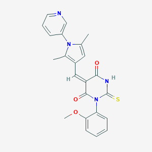 molecular formula C23H20N4O3S B426460 5-{[2,5-dimethyl-1-(3-pyridinyl)-1H-pyrrol-3-yl]methylene}-1-(2-methoxyphenyl)-2-thioxodihydro-4,6(1H,5H)-pyrimidinedione 