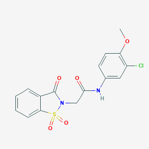 N-(3-chloro-4-methoxyphenyl)-2-(1,1,3-trioxo-1,2-benzothiazol-2-yl)acetamide