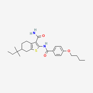 molecular formula C25H34N2O3S B4264767 2-[(4-butoxybenzoyl)amino]-6-(1,1-dimethylpropyl)-4,5,6,7-tetrahydro-1-benzothiophene-3-carboxamide 
