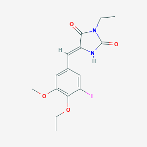 molecular formula C15H17IN2O4 B426480 5-(4-Ethoxy-3-iodo-5-methoxybenzylidene)-3-ethyl-2,4-imidazolidinedione 