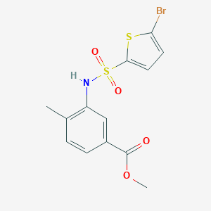 molecular formula C13H12BrNO4S2 B426482 Methyl 3-{[(5-bromo-2-thienyl)sulfonyl]amino}-4-methylbenzoate 