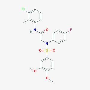 molecular formula C23H22ClFN2O5S B426485 N-(3-chloro-2-methylphenyl)-2-{[(3,4-dimethoxyphenyl)sulfonyl]-4-fluoroanilino}acetamide 