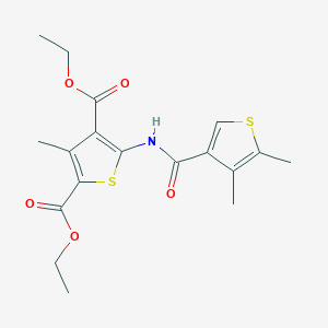 molecular formula C18H21NO5S2 B4264957 diethyl 5-{[(4,5-dimethyl-3-thienyl)carbonyl]amino}-3-methyl-2,4-thiophenedicarboxylate 