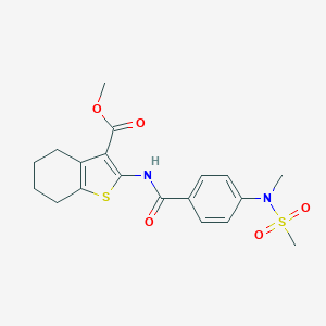 molecular formula C19H22N2O5S2 B426502 Methyl 2-[({4-[methyl(methylsulfonyl)amino]phenyl}carbonyl)amino]-4,5,6,7-tetrahydro-1-benzothiophene-3-carboxylate 