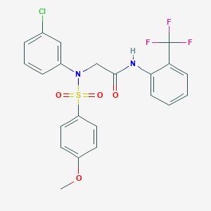molecular formula C22H18ClF3N2O4S B426504 2-{3-chloro[(4-methoxyphenyl)sulfonyl]anilino}-N-[2-(trifluoromethyl)phenyl]acetamide 