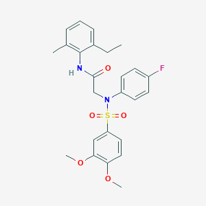 molecular formula C25H27FN2O5S B426509 2-{[(3,4-dimethoxyphenyl)sulfonyl]-4-fluoroanilino}-N-(2-ethyl-6-methylphenyl)acetamide 