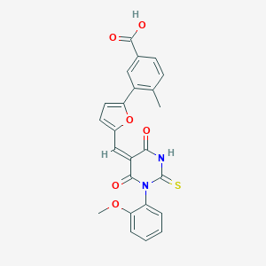 3-(5-{(E)-[1-(2-methoxyphenyl)-4,6-dioxo-2-thioxotetrahydropyrimidin-5(2H)-ylidene]methyl}furan-2-yl)-4-methylbenzoic acid