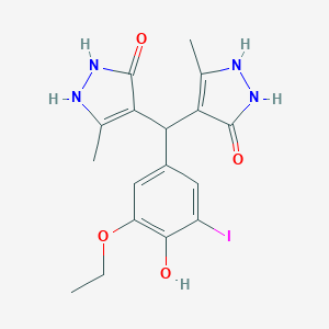 molecular formula C17H19IN4O4 B426518 4,4'-[(3-ethoxy-4-hydroxy-5-iodophenyl)methanediyl]bis(3-methyl-1H-pyrazol-5-ol) 