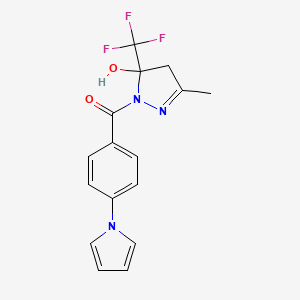molecular formula C16H14F3N3O2 B4265183 3-methyl-1-[4-(1H-pyrrol-1-yl)benzoyl]-5-(trifluoromethyl)-4,5-dihydro-1H-pyrazol-5-ol 