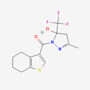 molecular formula C14H15F3N2O2S B4265190 3-methyl-1-(4,5,6,7-tetrahydro-1-benzothien-3-ylcarbonyl)-5-(trifluoromethyl)-4,5-dihydro-1H-pyrazol-5-ol 