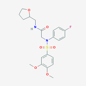molecular formula C21H25FN2O6S B426529 2-{[(3,4-dimethoxyphenyl)sulfonyl]-4-fluoroanilino}-N-(tetrahydro-2-furanylmethyl)acetamide CAS No. 640718-12-3