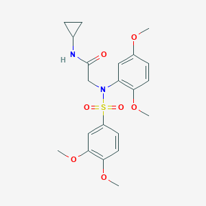 molecular formula C21H26N2O7S B426536 N-cyclopropyl-2-{[(3,4-dimethoxyphenyl)sulfonyl]-2,5-dimethoxyanilino}acetamide 