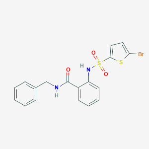 molecular formula C18H15BrN2O3S2 B426542 N-benzyl-2-{[(5-bromo-2-thienyl)sulfonyl]amino}benzamide 