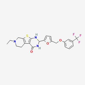 molecular formula C23H22F3N3O3S B4265424 7-ethyl-2-(5-{[3-(trifluoromethyl)phenoxy]methyl}-2-furyl)-2,3,5,6,7,8-hexahydropyrido[4',3':4,5]thieno[2,3-d]pyrimidin-4(1H)-one 