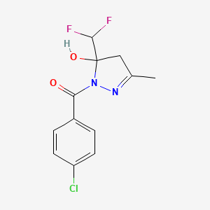 molecular formula C12H11ClF2N2O2 B4265464 1-(4-chlorobenzoyl)-5-(difluoromethyl)-3-methyl-4,5-dihydro-1H-pyrazol-5-ol 