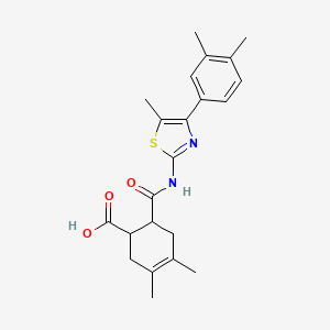 molecular formula C22H26N2O3S B4265480 6-({[4-(3,4-dimethylphenyl)-5-methyl-1,3-thiazol-2-yl]amino}carbonyl)-3,4-dimethyl-3-cyclohexene-1-carboxylic acid 