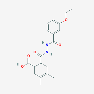 molecular formula C19H24N2O5 B4265490 6-{[2-(3-ethoxybenzoyl)hydrazino]carbonyl}-3,4-dimethyl-3-cyclohexene-1-carboxylic acid 