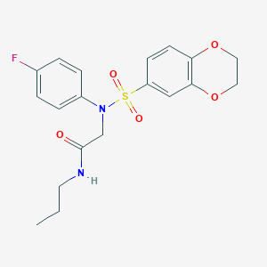 2-[(2,3-dihydro-1,4-benzodioxin-6-ylsulfonyl)-4-fluoroanilino]-N-propylacetamide