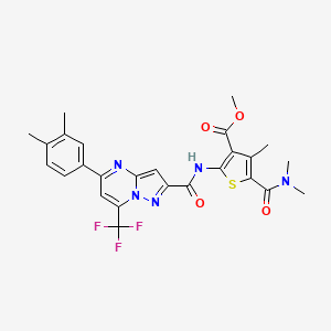 molecular formula C26H24F3N5O4S B4265551 methyl 5-[(dimethylamino)carbonyl]-2-({[5-(3,4-dimethylphenyl)-7-(trifluoromethyl)pyrazolo[1,5-a]pyrimidin-2-yl]carbonyl}amino)-4-methyl-3-thiophenecarboxylate 