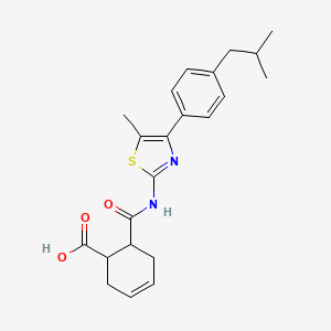 molecular formula C22H26N2O3S B4265559 6-({[4-(4-isobutylphenyl)-5-methyl-1,3-thiazol-2-yl]amino}carbonyl)-3-cyclohexene-1-carboxylic acid 